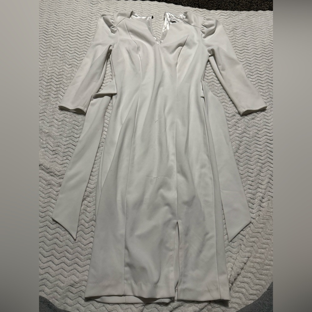 New York & Company White Satin Long Sleeve Dress